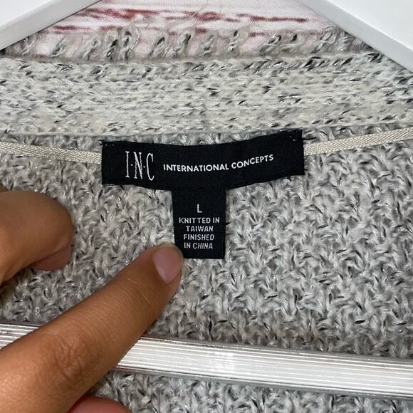 INC International Concepts Silver Metallic Knitted Tweed Sweater Jacket Large - Picture 8 of 9